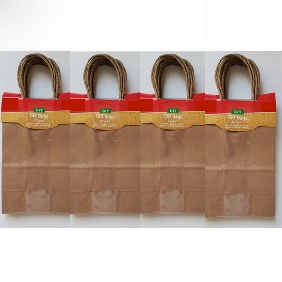 4pk Holiday Style DIY Gift Bag Rope Handles 5.5 x 3.5 x 8.5" Brown (32 total) - Picture 1 of 3